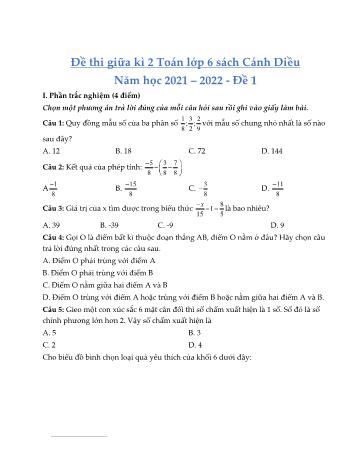 Đề thi giữa kì 2 môn Toán học Lớp 6 Sách Cánh diều - Năm học 2021-2022 - Đề 1 (Có đáp án)