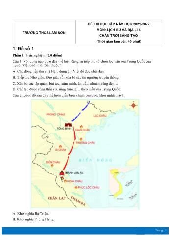 Đề thi học kì 2 môn Lịch sử và Địa lí Lớp 6 Sách Chân trời sáng tạo - Năm học 2021-2022 - Trường THCS Lam Sơn (Có đáp án)