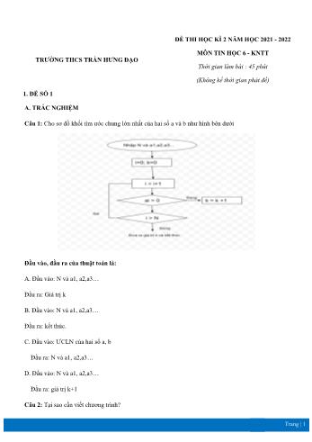 Đề thi học kì 2 môn Tin học Lớp 6 Sách Kết nối tri thức - Năm học 2021-2022 - Trường THCS Trần Hưng Đạo (Có đáp án)