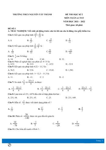 Đề thi học kì 2 môn Toán học Lớp 6 Sách Chân trời sáng tạo - Năm học 2021-2022 - Trường THCS Nguyễn Tất Thành (Có đáp án)