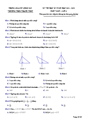 Đề thi học kì I môn Toán học Lớp 6 - Năm học 2021-2022 - Trường THCS Thạch Thán (Có đáp án)