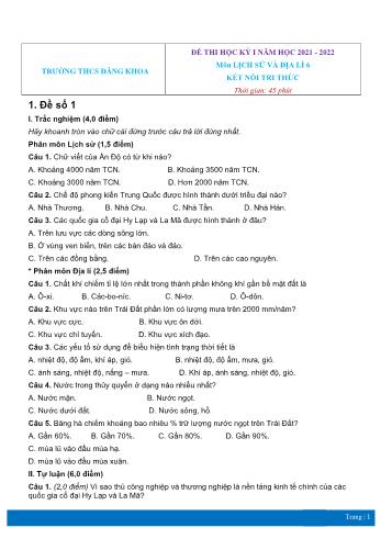 Đề thi học kỳ II môn Lịch sử và Địa lí Lớp 6 Sách Kết nối tri thức - Năm học 2021-2022 - Trường THCS Đăng Khoa (Có đáp án)