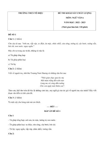 Đề thi khảo sát chất lượng môn Ngữ văn Lớp 6 - Năm học 2022-2023 - Trường THCS Tô Hiệu (Có đáp án)