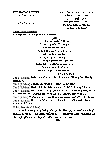Đề kiểm tra cuối học kì 1 Ngữ văn Lớp 6 Sách Cánh diều - Đề đề xuất 2 - Năm học 2022-2023 (Có hướng dẫn chấm)