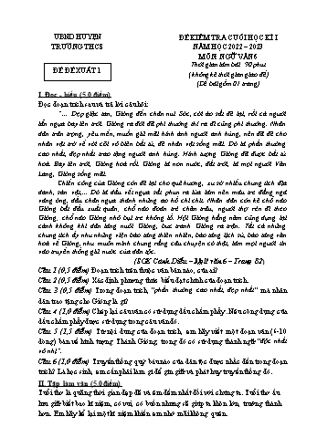 Đề kiểm tra cuối học kì 1 Ngữ văn Lớp 6 Sách Cánh diều - Đề đề xuất 1 - Năm học 2022-2023 (Có hướng dẫn chấm)