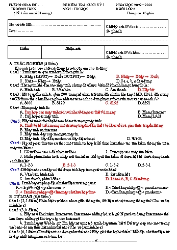 Đề kiểm tra cuối kì 1 Tin học Lớp 6 Sách Cánh diều - Năm học 2022-2023 (Có đáp án và biểu điểm)