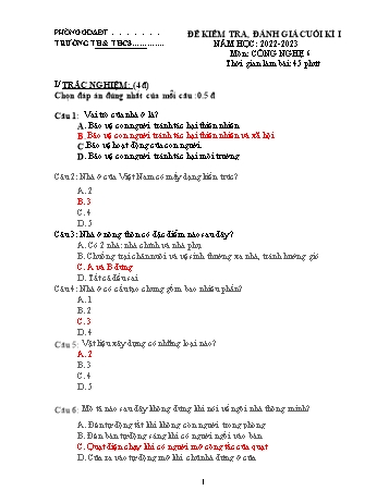 Đề kiểm tra, đánh giá cuối kì 1 Công nghệ Lớp 6 Sách Cánh diều - Năm học 2022-2023 (Có đáp án)