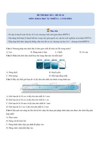 Đề thi học kì 1 Khoa học tự nhiên Lớp 6 Sách Cánh diều - Đề số 10 (Có hướng dẫn giải chi tiết)