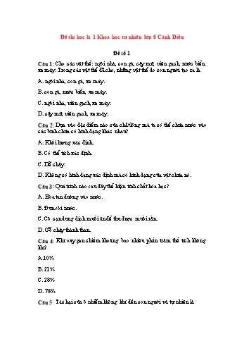 Đề thi học kì 1 Khoa học tự nhiên Sách Cánh diều (Có đáp án và hướng dẫn giải)