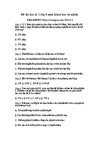 Đề thi học kì 1 Khoa học tự nhiên Sách Chân trời sáng tạo - Năm học 2022-2023 (Có đáp án)