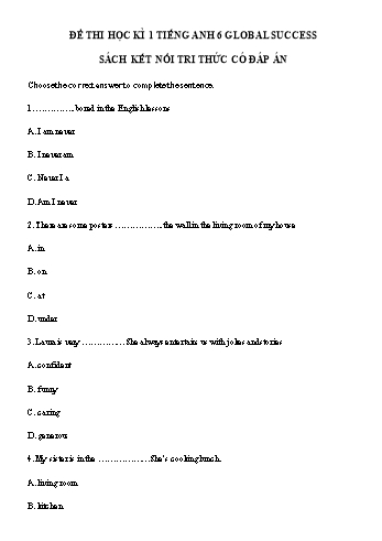 Đề thi học kì 1 môn Tiếng Anh Lớp 6 (Global success) Sách Kết nối tri thức (Có đáp án)