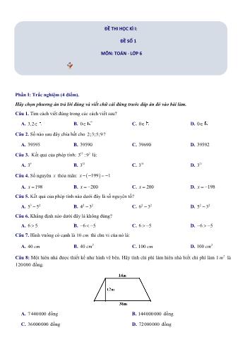 Đề thi học kì 1 Toán Lớp 6 Sách Cánh diều - Đề số 1 (Có hướng dẫn giải chi tiết)