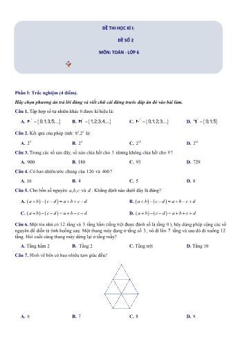 Đề thi học kì 1 Toán Lớp 6 Sách Cánh diều - Đề số 2 (Có hướng dẫn giải chi tiết)