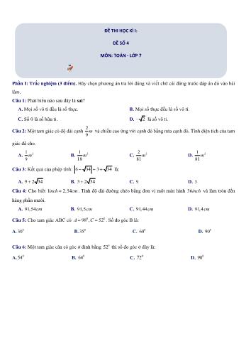 Đề thi học kì 1 Toán Lớp 6 Sách Cánh diều - Đề số 4 (Có hướng dẫn giải chi tiết)