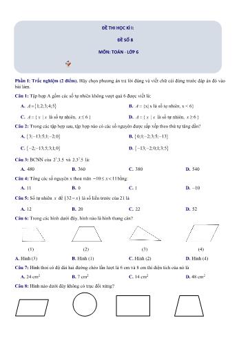 Đề thi học kì 1 Toán Lớp 6 Sách Cánh diều - Đề số 8 (Có hướng dẫn giải chi tiết)