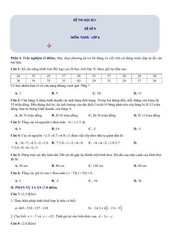 Đề thi học kì 1 Toán Lớp 6 Sách Chân trời sáng tạo - Đề số 9 (Có hướng dẫn giải chi tiết)