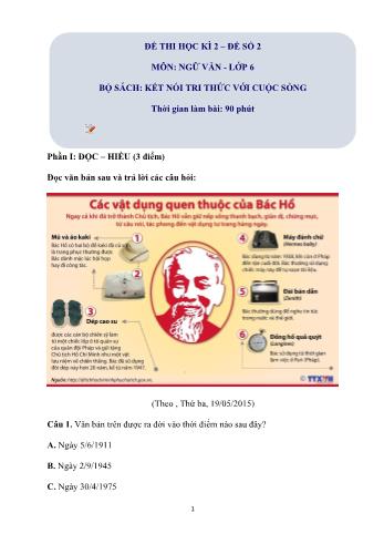 Đề thi học kì 2 Ngữ văn Lớp 6 Sách Kết nối tri thức - Đề số 2 (Có hướng dẫn giải chi tiết)