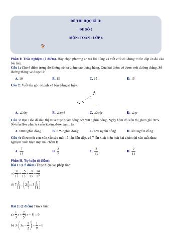 Đề thi học kì 2 Toán Lớp 6 Sách Cánh diều - Đề số 2 (Có hướng dẫn giải chi tiết)