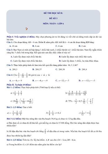 Đề thi học kì 2 Toán Lớp 6 Sách Cánh diều - Đề số 3 (Có hướng dẫn giải chi tiết)