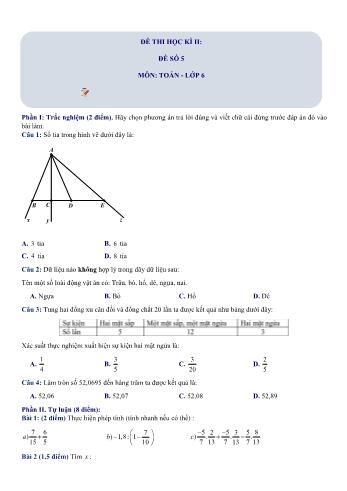 Đề thi học kì 2 Toán Lớp 6 Sách Cánh diều - Đề số 5 (Có hướng dẫn giải chi tiết)