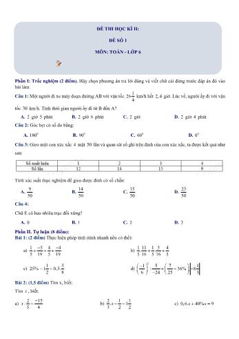 Đề thi học kì 2 Toán Lớp 6 Sách Chân trời sáng tạo - Đề số 1 (Có hướng dẫn giải chi tiết)