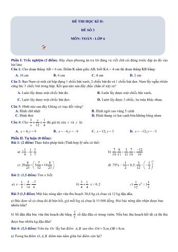 Đề thi học kì 2 Toán Lớp 6 Sách Chân trời sáng tạo - Đề số 3 (Có hướng dẫn giải chi tiết)