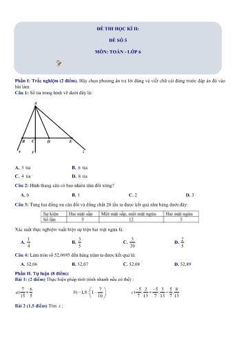 Đề thi học kì 2 Toán Lớp 6 Sách Chân trời sáng tạo - Đề số 5 (Có hướng dẫn giải chi tiết)