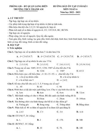 Hướng dẫn ôn tập cuối kì 1 Toán Lớp 6 - Năm học 2022-2023 - Trường THCS Thanh Am