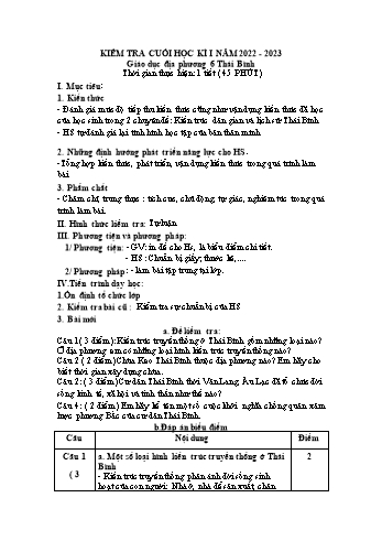 Kiểm tra cuối học kì 1 Giáo dục địa phương Lớp 6 (Thái Bình) - Năm học 2022-2023 (Có đáp án và biểu điểm)