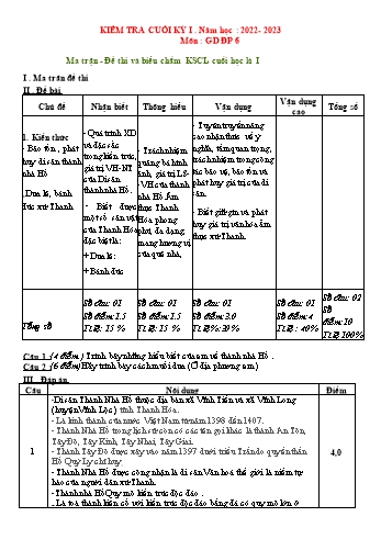Kiểm tra cuối học kì 1 Giáo dục địa phương Lớp 6 (Thanh Hóa) - Năm học 2022-2023 (Có đáp án)