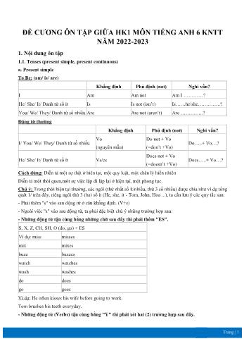 Đề cương ôn tập giữa học kì 1 Tiếng Anh Lớp 6 (Sách Kết nối tri thức) - Năm học 2022-2023