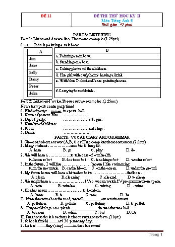 Đề thi thử học kì 2 Tiếng Anh Lớp 6 - Đề 11 (Có đáp án)