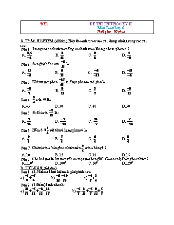 Đề thi thử học kì 2 Toán Lớp 6 - Đề 1 (Có đáp án)