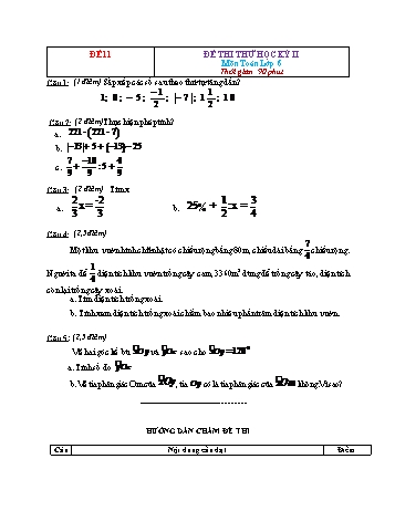 Đề thi thử học kì 2 Toán Lớp 6 - Đề 11 (Có đáp án)