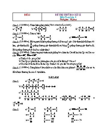 Đề thi thử học kì 2 Toán Lớp 6 - Đề 12 (Có đáp án)