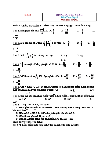 Đề thi thử học kì 2 Toán Lớp 6 - Đề 13 (Có đáp án)