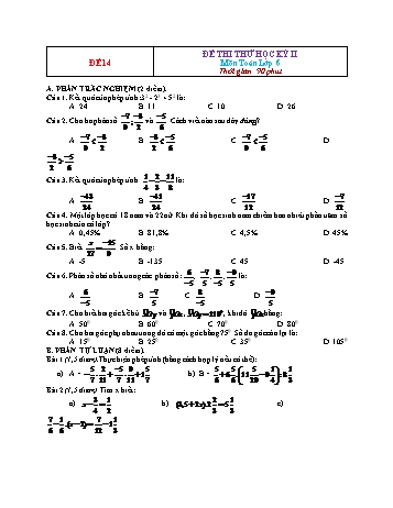 Đề thi thử học kì 2 Toán Lớp 6 - Đề 14 (Có đáp án)