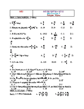 Đề thi thử học kì 2 Toán Lớp 6 - Đề 2 (Có đáp án)