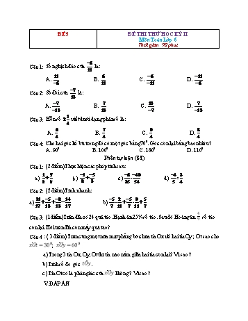 Đề thi thử học kì 2 Toán Lớp 6 - Đề 5 (Có đáp án)