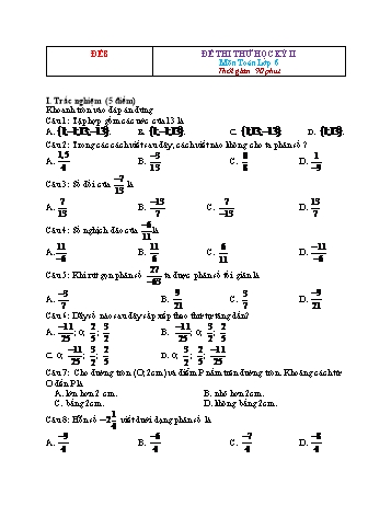 Đề thi thử học kì 2 Toán Lớp 6 - Đề 8 (Có đáp án)