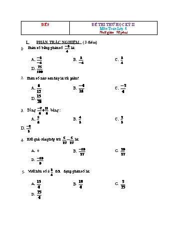 Đề thi thử học kì 2 Toán Lớp 6 - Đề 9 (Có đáp án)