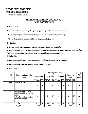 Đề kiểm tra giữa học kì II môn Ngữ văn Lớp 6 - Năm học 2022-2023 - Nguyễn Thị Thư (Có đáp án)