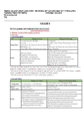 Đề cương ôn tập giữa học kỳ I môn Tiếng Anh Lớp 6 - Năm học 2023-2024 - Nguyễn Thùy Liên