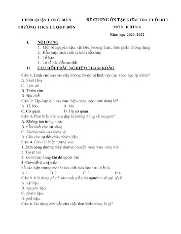 Đề cương ôn tập kiểm tra cuối kì I môn Khoa học tự nhiên Lớp 6 - Năm học 2021-2022 - Trường THCS Lê Quý Đôn