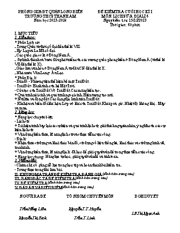 Đề kiểm tra cuối học kì I môn Lịch sử & Địa lý Lớp 6 - Năm học 2023-2024 - Trường THCS Thanh Am (Có đáp án)