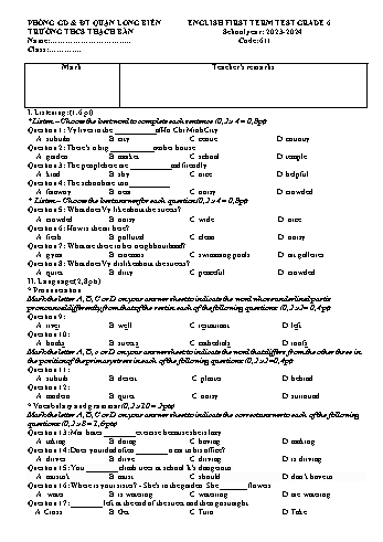 Đề kiểm tra cuối học kì I môn Tiếng Anh Lớp 6 - Năm học 2023-2024 - Phạm Huyền Trang (Có đáp án)