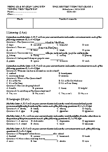 Đề kiểm tra cuối học kì I môn Tiếng Anh Lớp 6 - Năm học 2023-2024 - Ngô Lan Phương (Có đáp án)