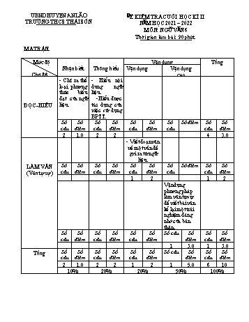 Đề kiểm tra cuối học kì II môn Ngữ văn Lớp 6 - Năm học 2022-2023 - Lê Thị Xuân (Có đáp án)