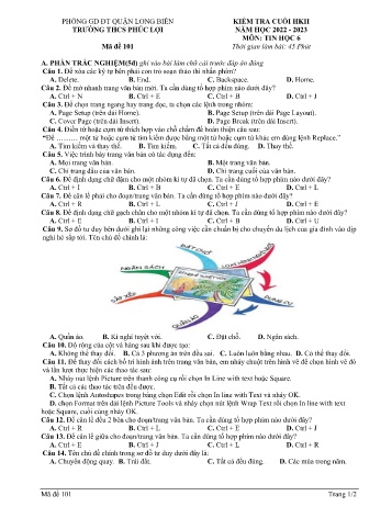 Đề kiểm tra cuối học kì II môn Tin học Lớp 6 - Năm học 2022-2023 - Trường THCS Phúc Lợi