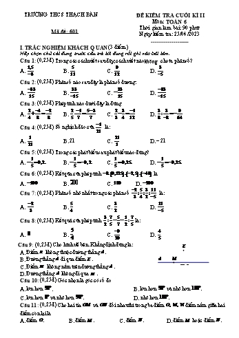 Đề kiểm tra cuối kì II môn Toán Lớp 6 - Năm học 2022-2023 - Nguyễn Hồng Ngọc (Có đáp án)